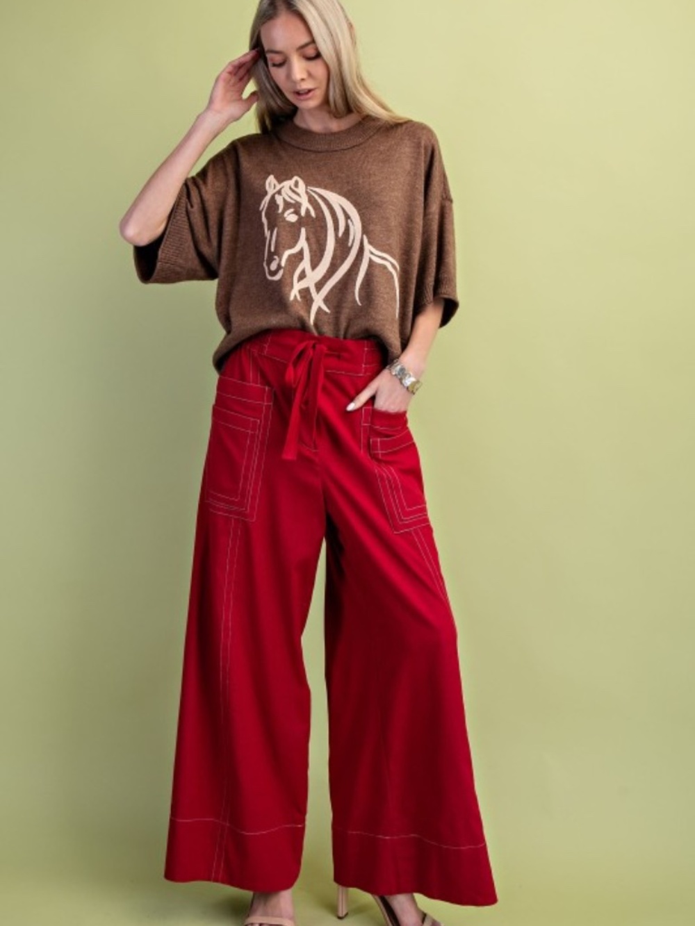 Gigio Red Linen Wide Leg Pants - Picture 4 of 4